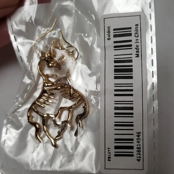 ⭐4/$20   Skeletal unicorn gold-tone pierced earrings - Picture 5 of 5
